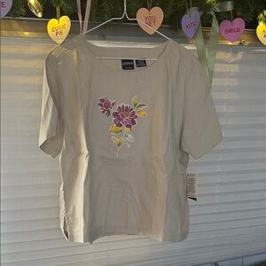 Erika Beige Sand Poppies Short Sleeve Top